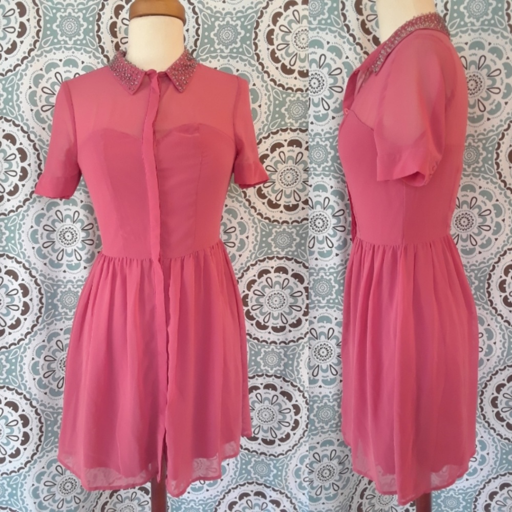 Beaded Collar Blush Pink Dress Lauren Conrad